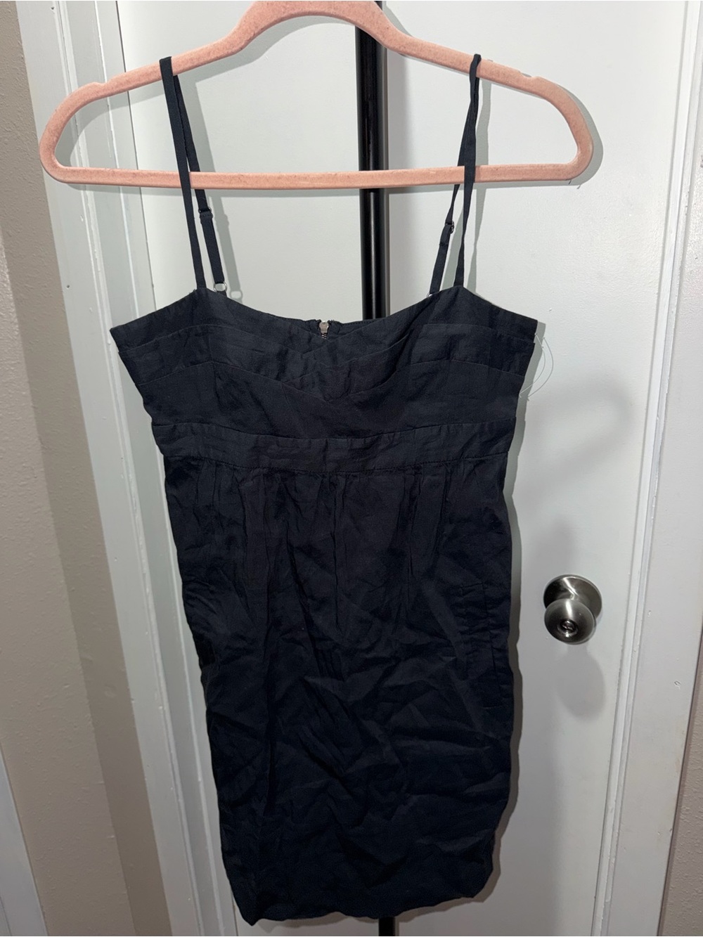 Theory Black Linen Blend Ruched Bustier Mini Dress Size 2